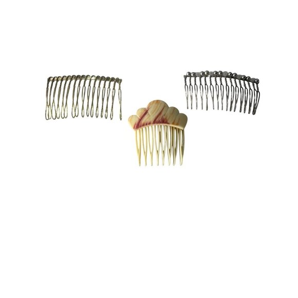 Vintage Hair Combs Set Of 3 With Faux Pearl & Tortoiseshell Design For Women - Picture 1 of 3
